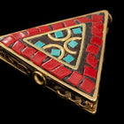 30mm Red and Turquoise Tibetan Triangle Coin Bead