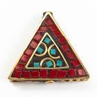 30mm Red and Turquoise Tibetan Triangle Coin Bead