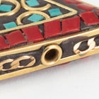 30mm Red and Turquoise Tibetan Triangle Coin Bead