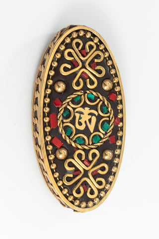 50mm x 26mm Brass Flower Tibetan Oval Coin Bead