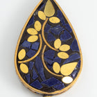 30mm x 45mm Lapis and Brass Leaf Teardrop Tibetan Bead