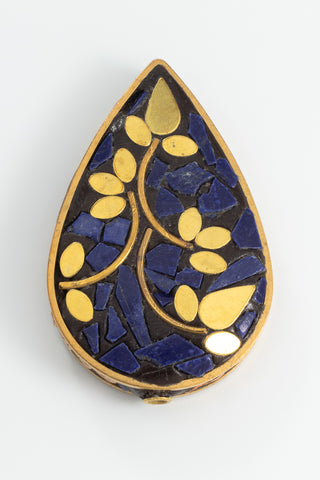 30mm x 45mm Lapis and Brass Leaf Teardrop Tibetan Bead