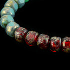 4mm x 3mm Tr. Ruby/Op. Turquoise Picasso/Silver Trica Beads (50 Pcs) #TRI103-General Bead