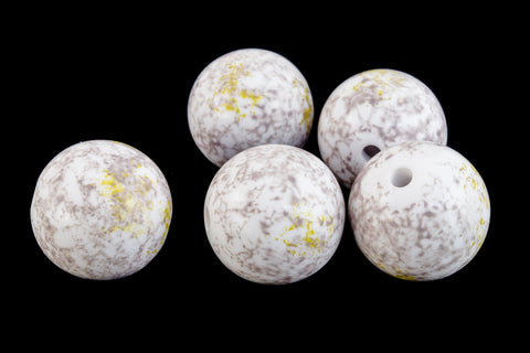 14mm White and Brown Speckled Bead (4 Pcs) #UP123-General Bead