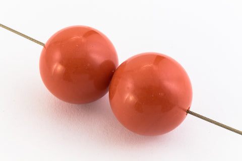 15mm Opaque Red Orange Round Bead (2 Pcs) #UP137-General Bead