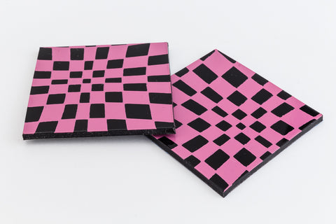 38mm Black and Pink Op- Art Square #UP402-General Bead