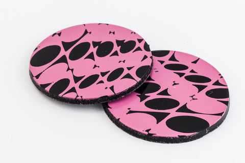 29mm Black and Pink Op- Art Circle (2 Pcs) #UP404-General Bead