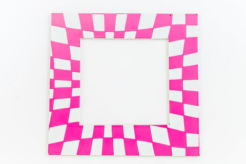 64mm White and Pink Op- Art Open Square #UP424-General Bead