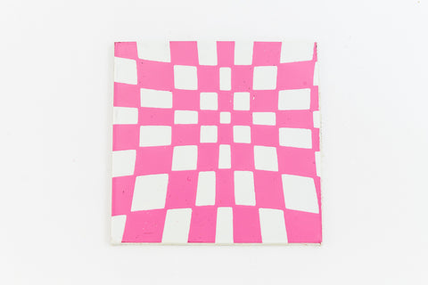 38mm White and Pink Op- Art Square #UP425-General Bead