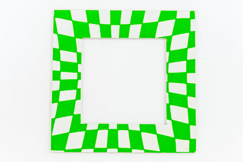 64mm White and Green Op- Art Open Square #UP430-General Bead