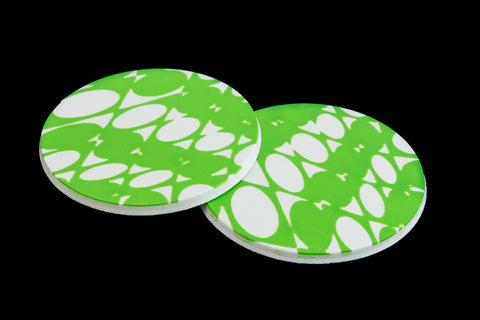 29mm White and Green Op- Art Circle (2 Pcs) #UP433-General Bead
