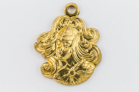 18mm Raw Brass Maiden with Flowing Hair Charm (2 Pcs) #136A-General Bead