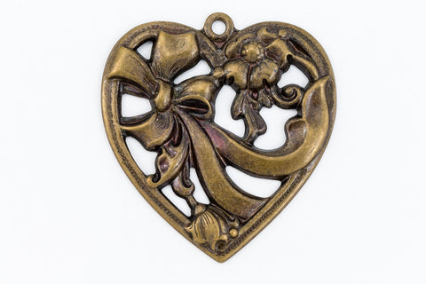 30mm Antique Brass Flower-Ribbon Heart #1421A-General Bead