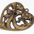 30mm Antique Brass Flower-Ribbon Heart #1421A-General Bead