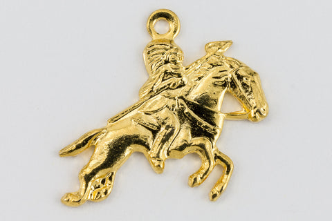 16mm Gold Galloping Horse with Rider Charm (2 Pcs) #160C-General Bead