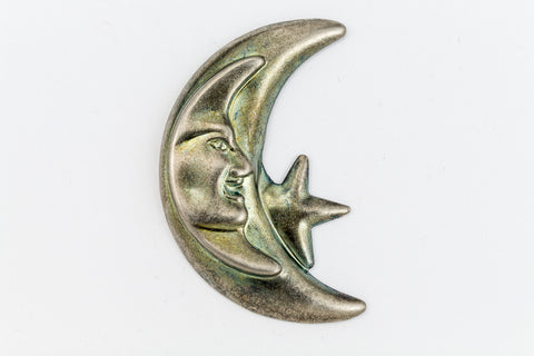 40mm Antique Silver Crescent Moon and Star (2 Pcs) #2233A-General Bead