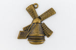 19mm Antique Brass Rustic Windmill Charm #347A-General Bead