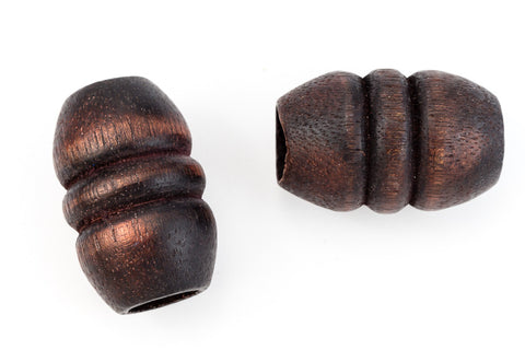 19mm x 30mm Brown Wood Ridged Barrel Bead (2 Pcs) #WOOD005-General Bead