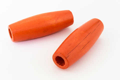 18mm x 50mm Orange Wood Tube Bead (2 Pcs) #WOOD037-General Bead