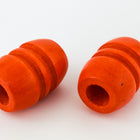 19mm x 30mm Orange Wood Ridged Barrel Bead (2 Pcs) #WOOD041-General Bead