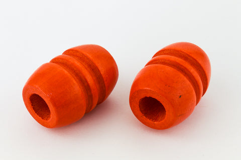 19mm x 30mm Orange Wood Ridged Barrel Bead (2 Pcs) #WOOD041-General Bead