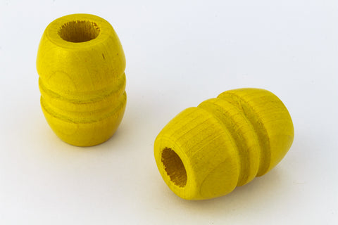 19mm x 30mm Yellow Wood Ridged Barrel Bead (2 Pcs) #WOOD042-General Bead