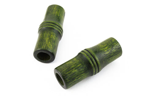 16mm x 41mm Green Wood Ridged Tube Bead (2 Pcs) #WOOD047-General Bead