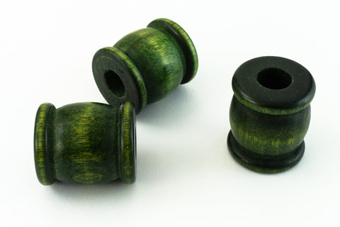 18mm x 22mm Green Wood "Spool" Barrel Bead (2 Pcs) #WOOD066-General Bead