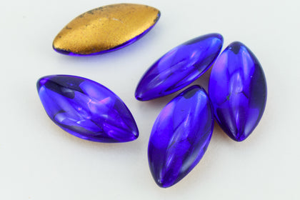 7mm x 15mm Cobalt Smooth Navette Point Back Cabochon (2 Pcs) #XGP025-F-General Bead