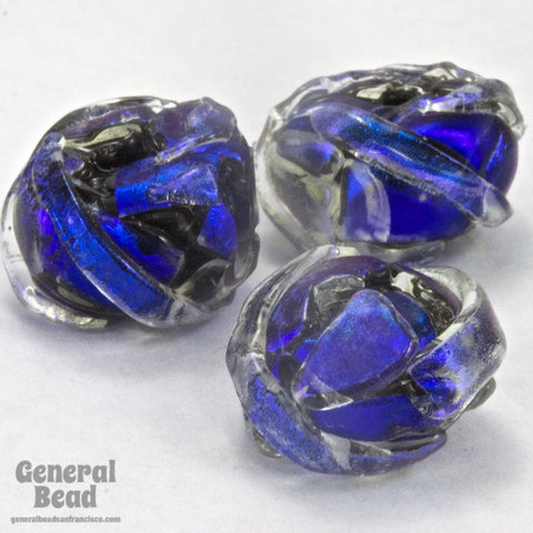 10mm x 15mm Vibrant Blue/Purple Handmade Dichroic Twist Rondelle-General Bead