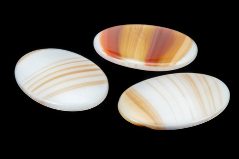 Vintage 18mm x 25mm Terracotta/Ochre/White Stripe Oval Cabochon #XS105-E
