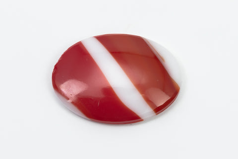 Vintage 18mm x 25mm White Oval Cabochon with Red Stripe #XS106-E