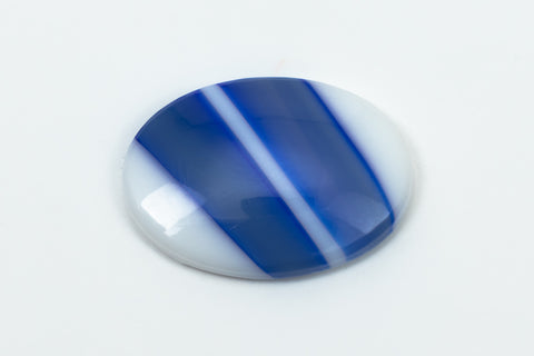 Vintage 18mm x 25mm White Oval Cabochon with Blue Stripe #XS106-G
