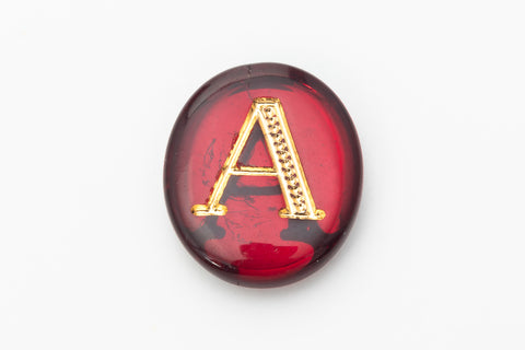 Vintage 10mm x 12mm Ruby/Gold "A" Letter Cabochon #XS110-A-1