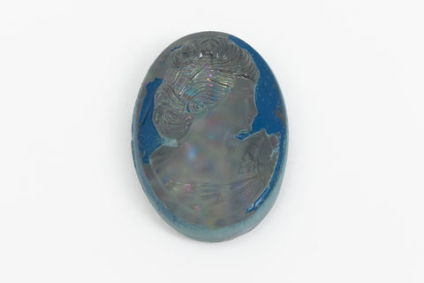 Vintage 13mm x 18mm Blue/Matte Gray AB Lady's Profile Cameo Oval #XS116-F