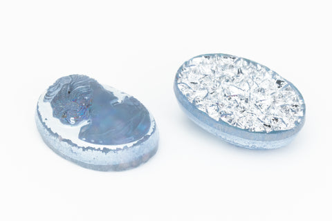 Vintage 13mm x 18mm White/Matte Blue AB Lady's Profile Cameo Oval #XS116-G-1