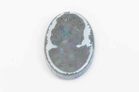 Vintage 13mm x 18mm White/Matte Gray AB Lady's Profile Cameo Oval #XS116-G-2