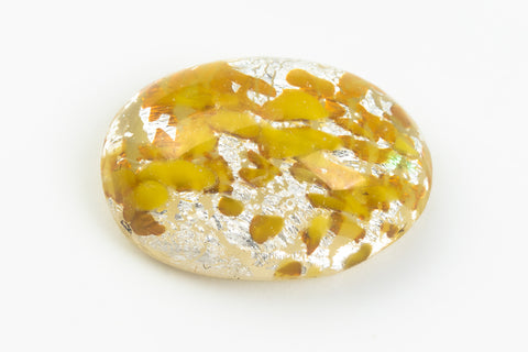 Vintage 10mm x 14mm Clear/Yellow/Silver Foil Oval Cabochon #XS118-D