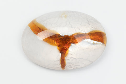 Vintage 18mm x 25mm White with Amber Crackle Oval Cabochon #XS123-F