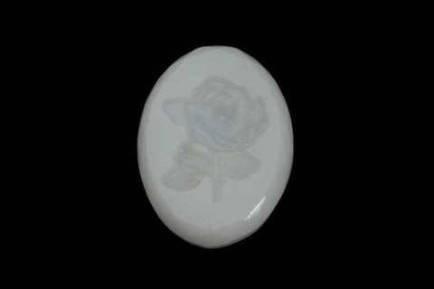 Vintage 13mm x 18mm White Rose Intaglio Oval Cabochon #XS125-F-Sm