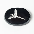 Vintage 13mm x 18mm Hematite Oval Cabochon with Etched Bird #XS128-A