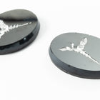 Vintage 13mm x 18mm Hematite Oval Cabochon with Etched Bird #XS128-A