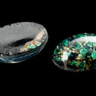 Vintage 13mm x 18mm Teal/Gold/Silver Foil Oval Cabochon #XS132-E