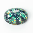 Vintage 13mm x 18mm Teal/Gold/Silver Foil Oval Cabochon #XS132-E