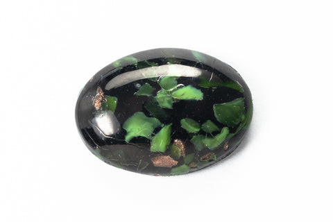 Vintage 13mm x 18mm Green/Black Oval Foil Cabochon #XS132-B