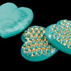 Vintage 15mm x 14mm Gold on Aqua Heart Cabochon #XS3-D