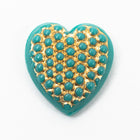 Vintage 15mm x 14mm Gold on Aqua Heart Cabochon #XS3-D