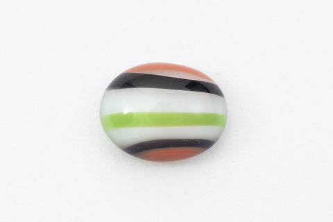 Vintage 8mm x 10mm Black/White/Green/Orange Stripe Oval Cabochon #XS43-G