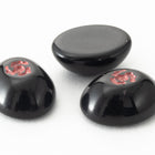Vintage 8mm x 10mm Black Oval Cabochon with Pink Flower (2 Pcs) #XS46-C-10