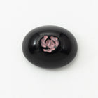 Vintage 8mm x 10mm Black Oval Cabochon with Pink Flower (2 Pcs) #XS46-C-10